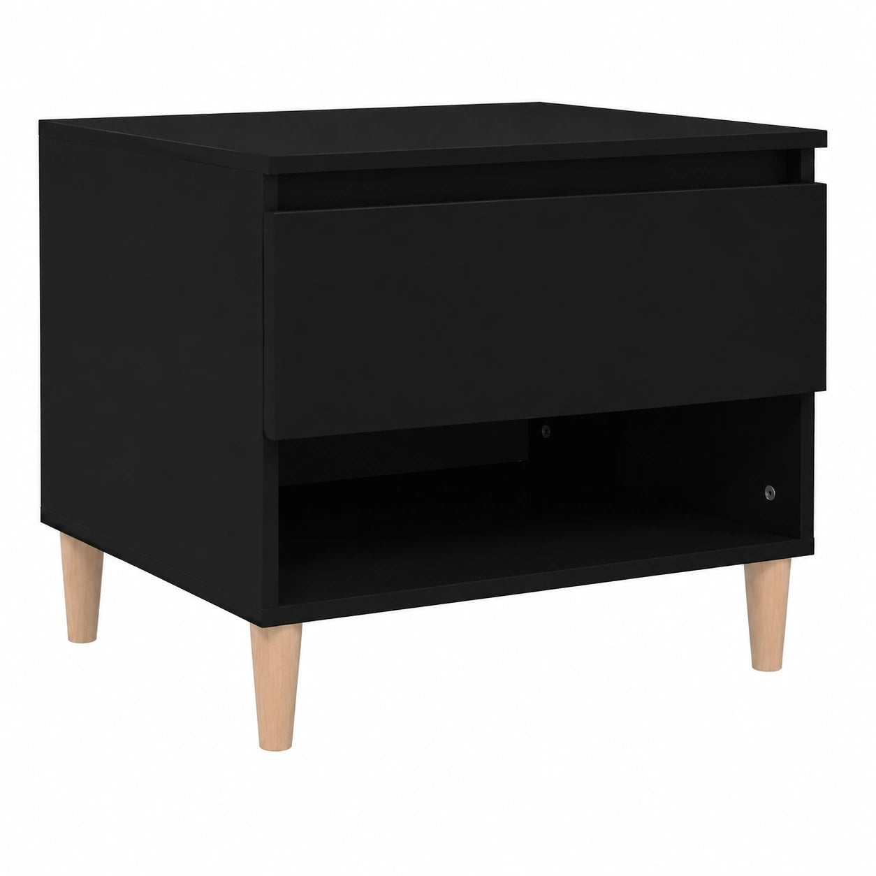 Modernes Nachttisch-Set 2-teilig, Schwarz, Holz & Eukalyptus, mit Stauraum