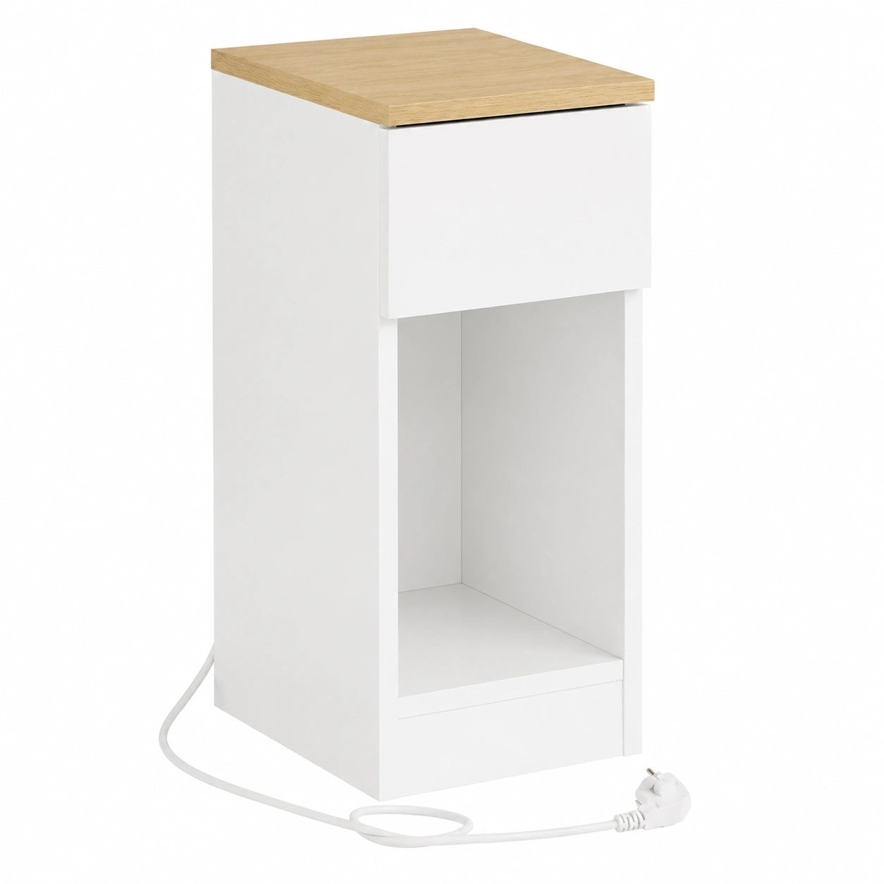 SoBuy Multifunktionaler Nachttisch mit Ladefunktion, USB & Typ-C, Schmaler Beistelltisch für Schlafzimmer & Wohnzimmer, Weiß, 20x35x60 cm