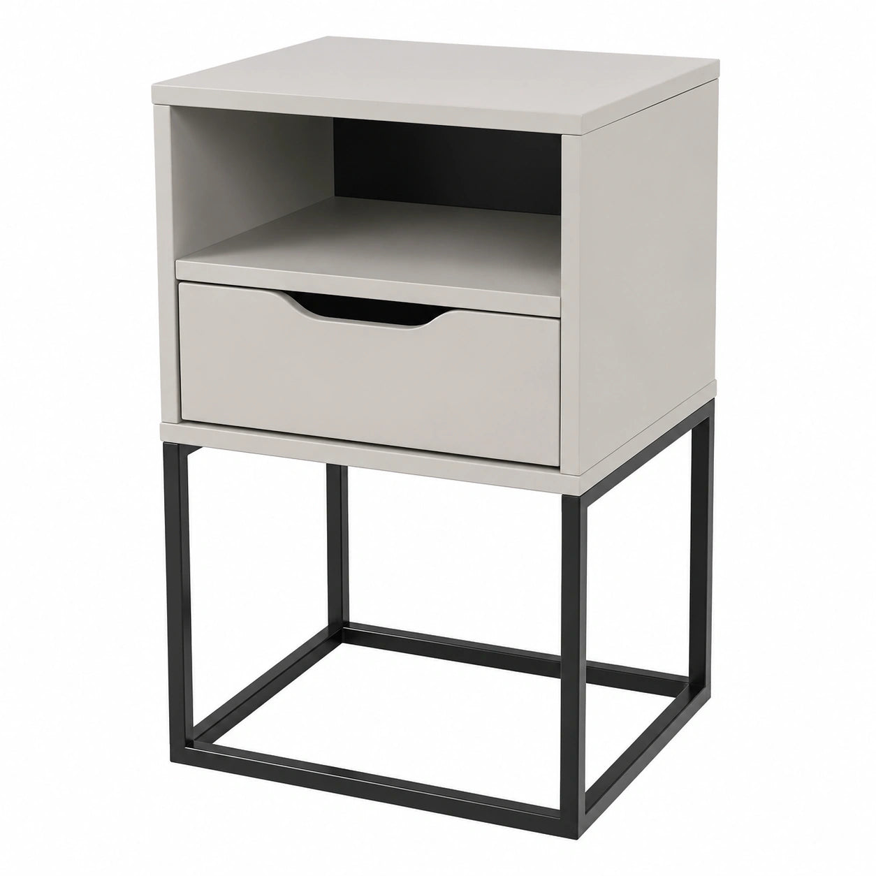 Moderner Nachttisch aus Metall mit Schublade und Regal - MDF, Beige, 38x36x63 cm