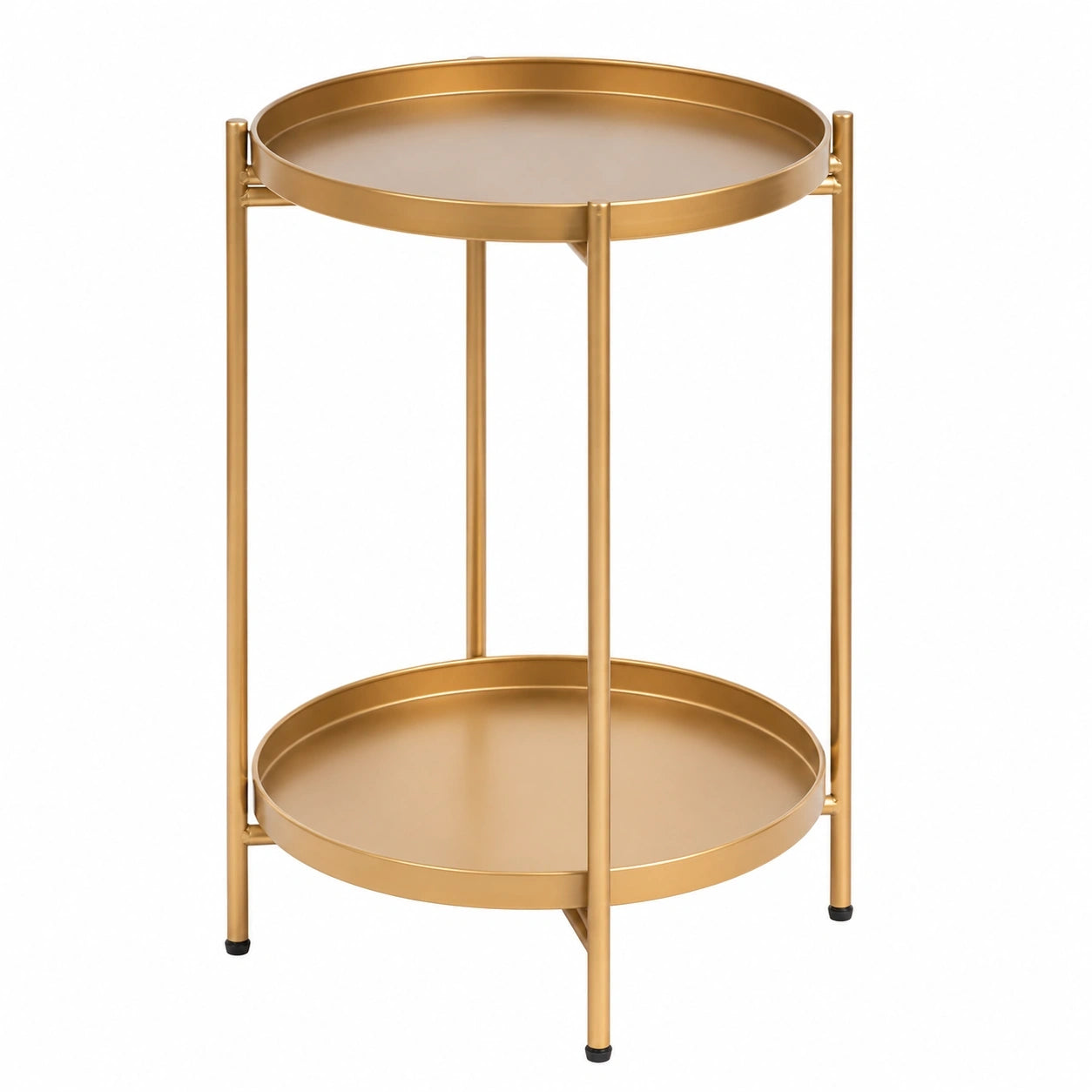 Runder Metall-Beistelltisch Gold mit 2 Ebenen für Wohnzimmer, Schlafzimmer und Balkon