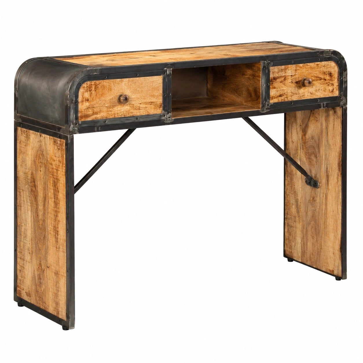 Massive Mango-Sideboard mit Eisengestell und Schubladen, Vintage-Design, 120 x 30 x 75 cm