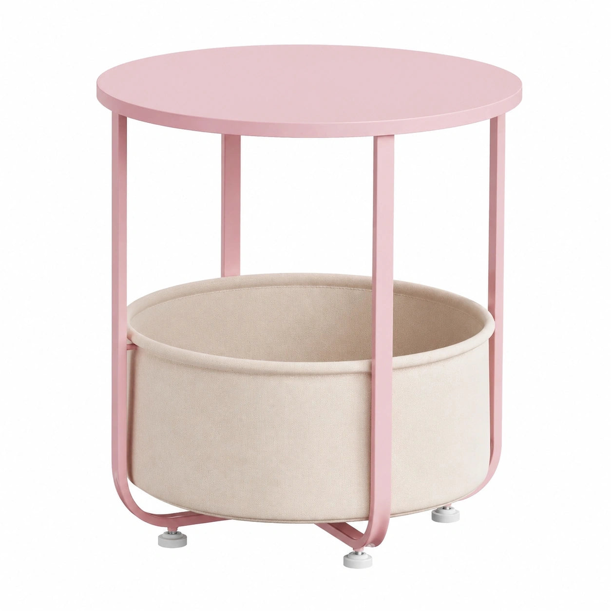 Runder WOLTU Couchtisch mit abnehmbarem Stoffkorb, Metallrahmen, für Wohnzimmer und Schlafzimmer, in Rosa und Beige
