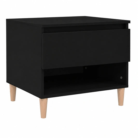 Modernes Nachttisch-Set 2-teilig, Schwarz, Holz & Eukalyptus, mit Stauraum