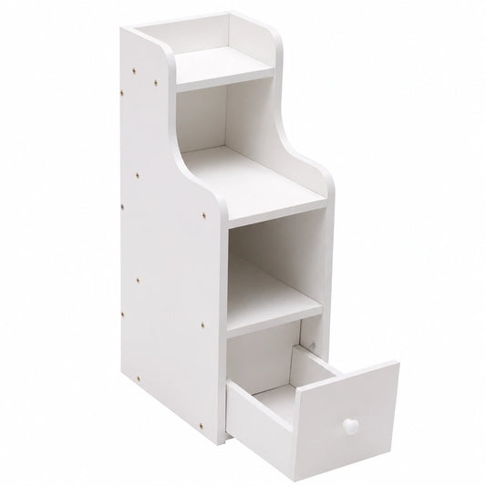 Moderner 20 cm Nachttisch mit Schublade und Regalen, gebogenes Design in Weiß