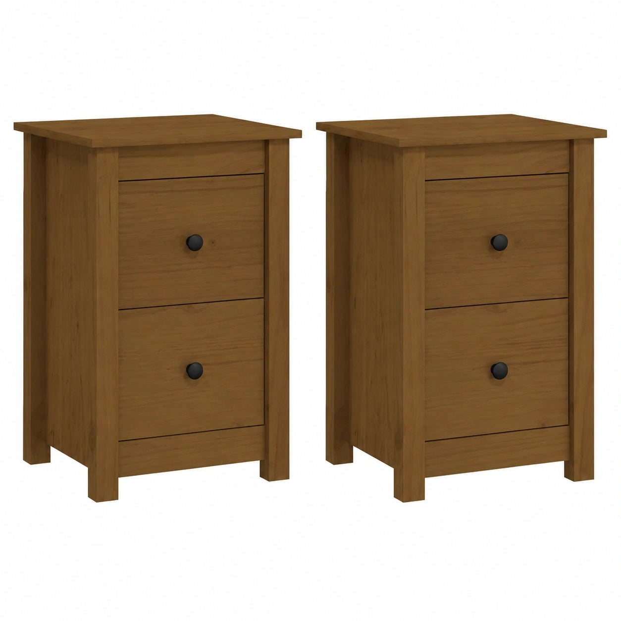2er Set Nachttische aus Kiefernholz - Honigbraun, 40x35x62 cm, mit Schubladen