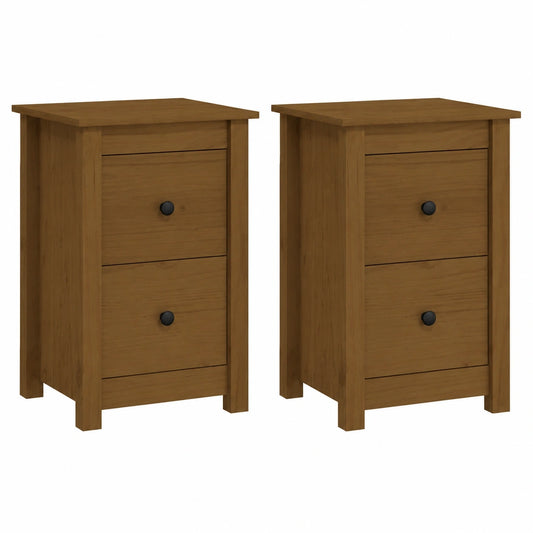 2er Set Nachttische aus Kiefernholz - Honigbraun, 40x35x62 cm, mit Schubladen