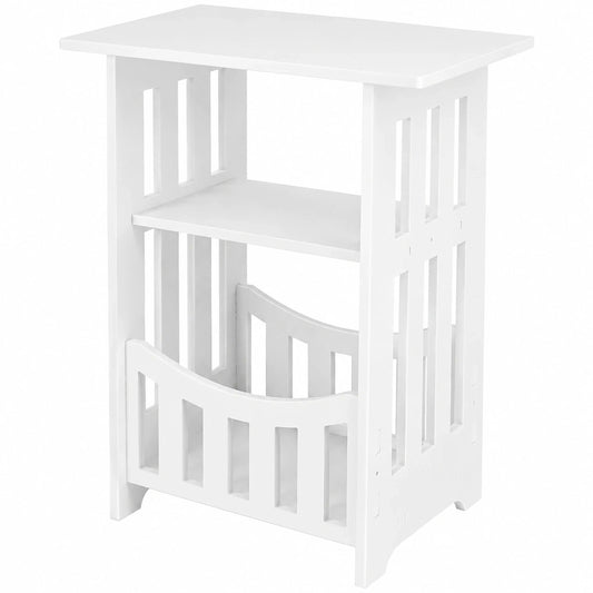 Weißer Nachttisch im skandinavischen Design mit 2 Ebenen, ideal für Wohnzimmer und Schlafzimmer