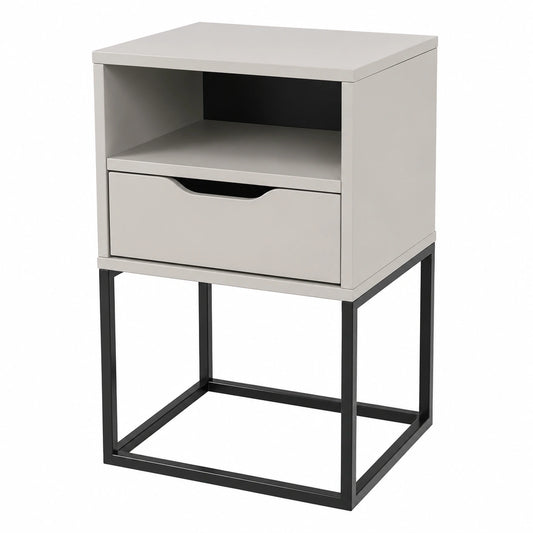 Moderner Nachttisch aus Metall mit Schublade und Regal - MDF, Beige, 38x36x63 cm
