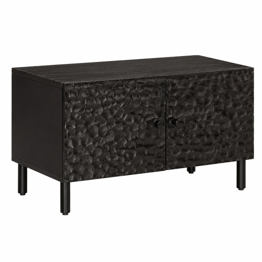 Moderner Mangoholz-Couchtisch mit Tür und Metallbeinen, viel Stauraum, langlebig und robust für das Wohnzimmer