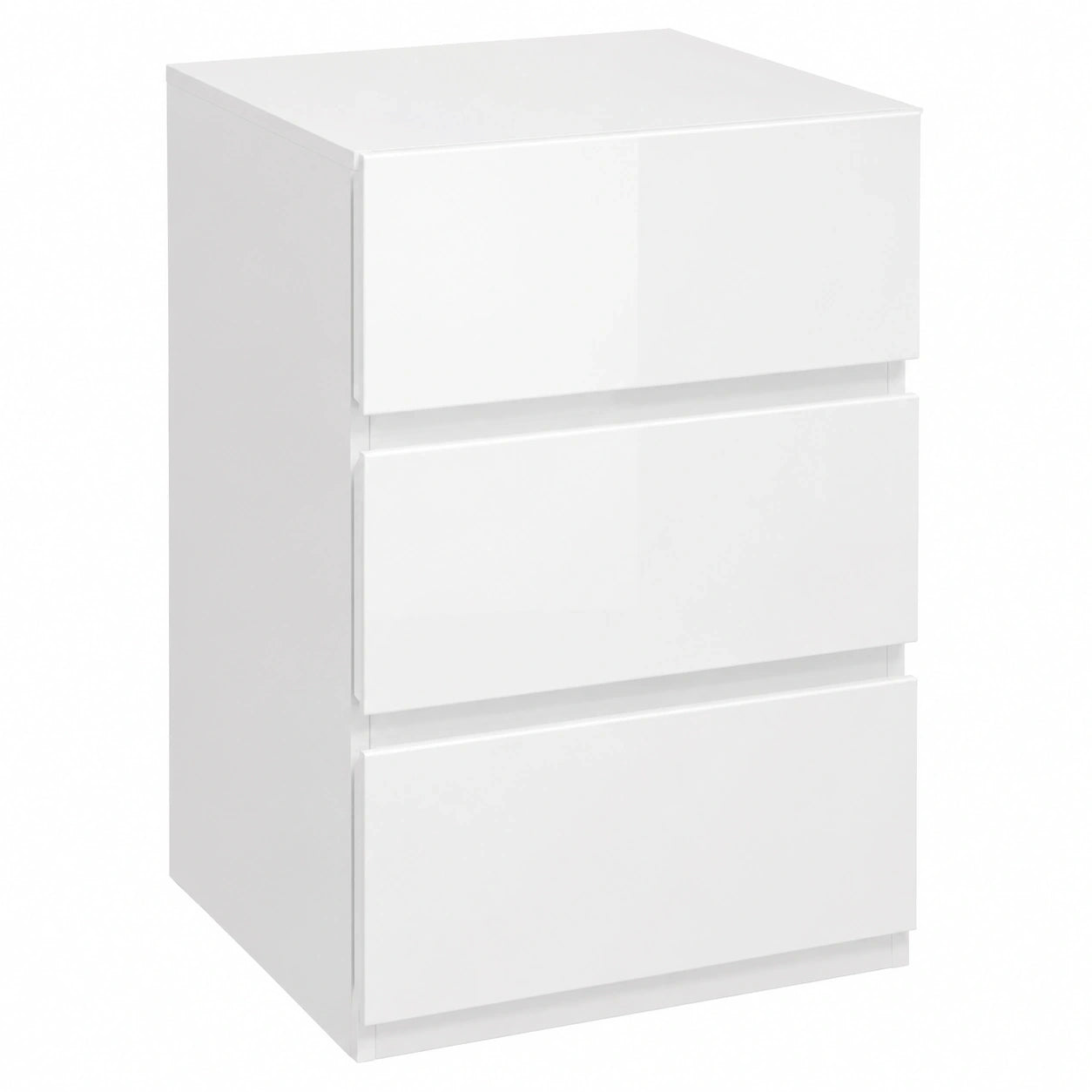 Moderner 2er-Set Nachttisch Weiß mit 3 Schubladen, Hochglanzkommode für Schlafzimmer und Wohnzimmer, 40x35x62 cm