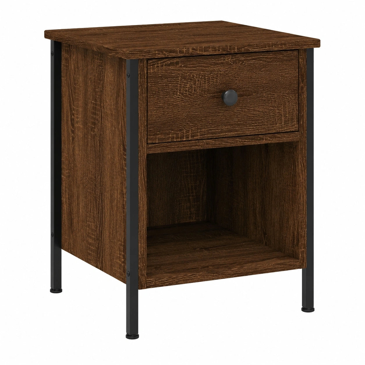 Moderner Nachttisch Set aus Holz und Eisen, 2 Stück, Braun Eiche, 40x42x50 cm, Ideal für Schlaf- und Wohnzimmer