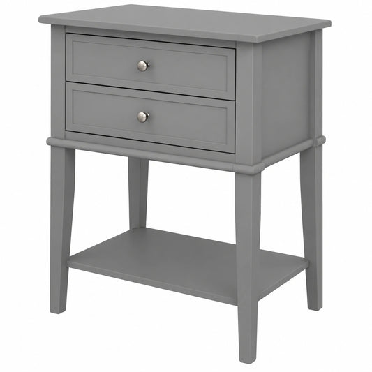 Franklin Nachttisch mit 2 Schubladen, graues Finish, Holzwerkstoff