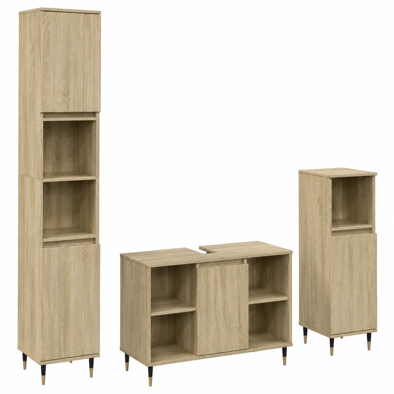 Badezimmermöbel-Set, 3-teilig, Sonoma-Eiche, mit Eisenbeinen und Stauraum