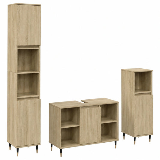 Badezimmermöbel-Set, 3-teilig, Sonoma-Eiche, mit Eisenbeinen und Stauraum