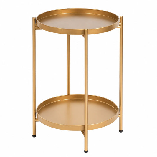 Runder Metall-Beistelltisch Gold mit 2 Ebenen für Wohnzimmer, Schlafzimmer und Balkon