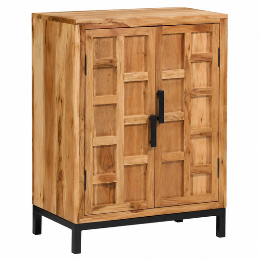 Sideboard aus Akazienholz mit Stahlrahmen, Großzügiger Stauraum, 60 x 35 x 76 cm, Braun