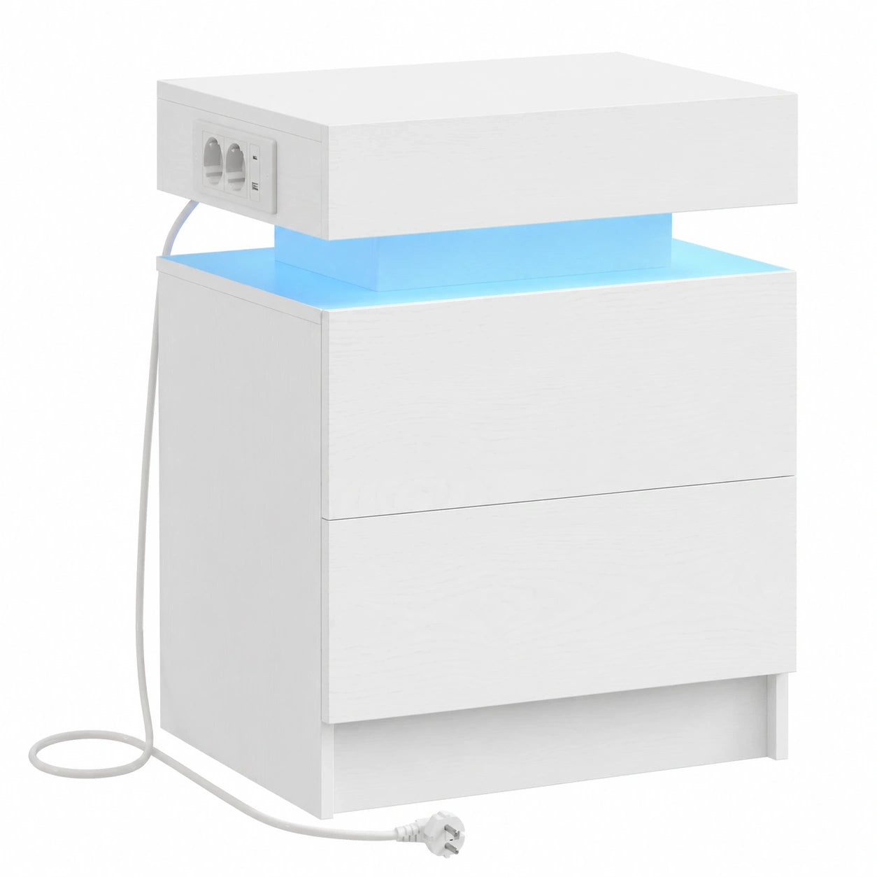 Moderner IRONCK Nachttisch mit LED, USB und Typ-C, Weiß, 2 Schubladen, 35 x 48 x 60 cm