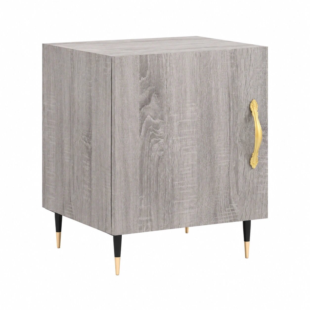 Eleganter Nachttisch mit Regal und Schublade, Hergestellt aus Sperrholz und Metallbeinen, Viel Stauraum für Schlafzimmer oder Wohnzimmer