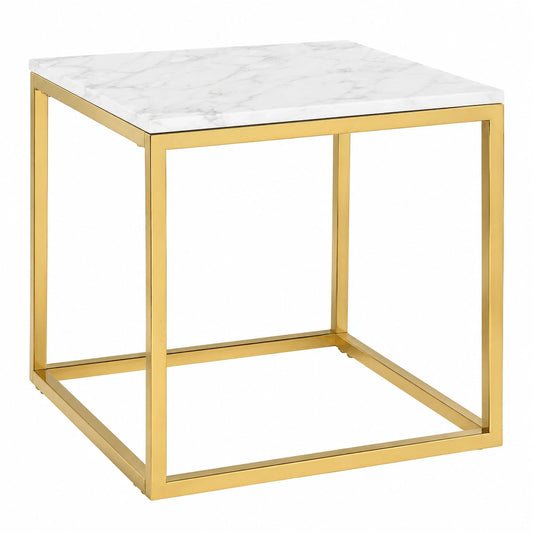 Moderner Beistelltisch aus Metall und Marmor für Wohnzimmer, Gold/Weiß