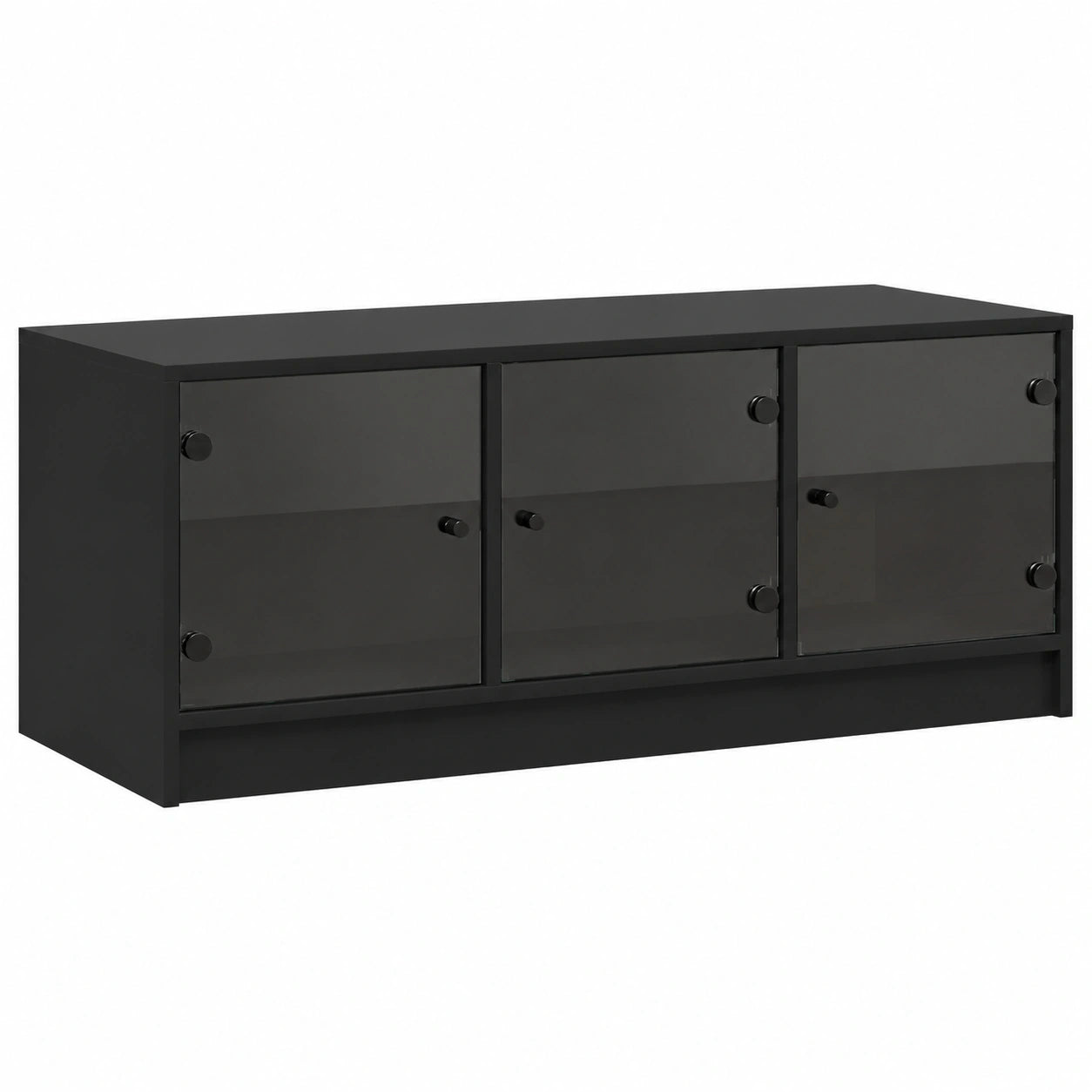 Zeitgenössischer Couchtisch mit Glastüren und viel Stauraum für das Wohnzimmer, feuchtigkeitsresistente Oberfläche, perfektes Dekorationsmöbel