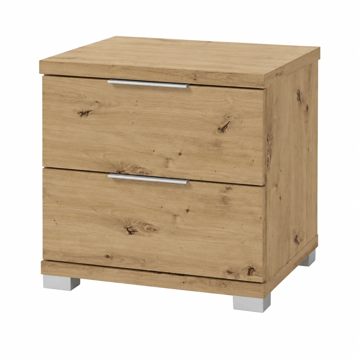 Moderner Nachttisch, Eiche Artisan, mit 2 Schubladen, 46x43x42 cm