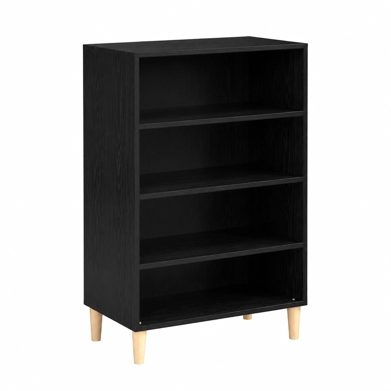 Vitrine aus Eiche in Schwarz, Schrank mit Regalen für Bücher und Dekoration, 57 x 35 x 89,5 cm