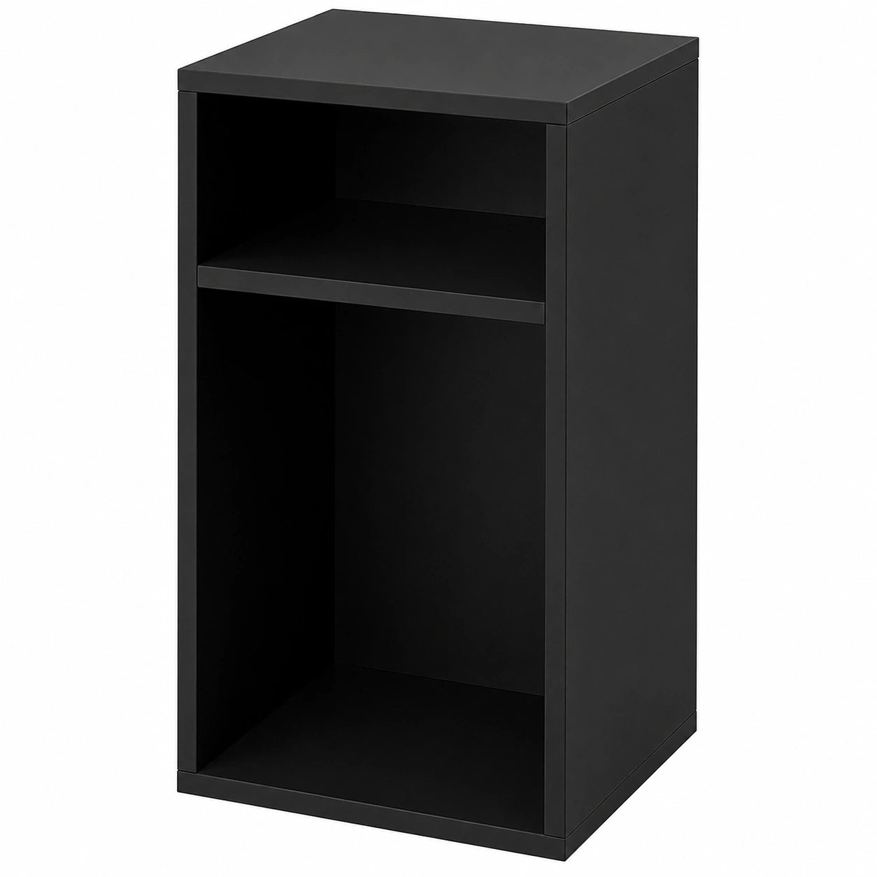WOLTU Beistelltisch mit Ladefunktion, Kompakt und Schmal mit USB und Steckdosen, 2 offene Ablagen, 25x60x30 cm, Schwarz, ideal für Schlafzimmer