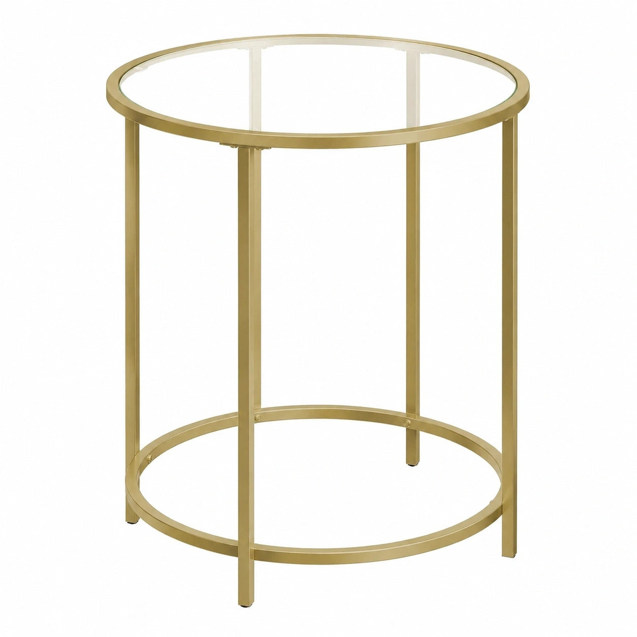 VASAGLE Runder Beistelltisch mit Hartglasplatte und Metallgestell, Nachttisch, Sofatisch, in Gold Transparent