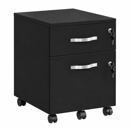 VASAGLE Rollcontainer mit Schloss, 2 Schubladen, 5 Rollen, für A4- und Letter-Format Hängeregistratur, verstellbare Hängestangen, schwarz