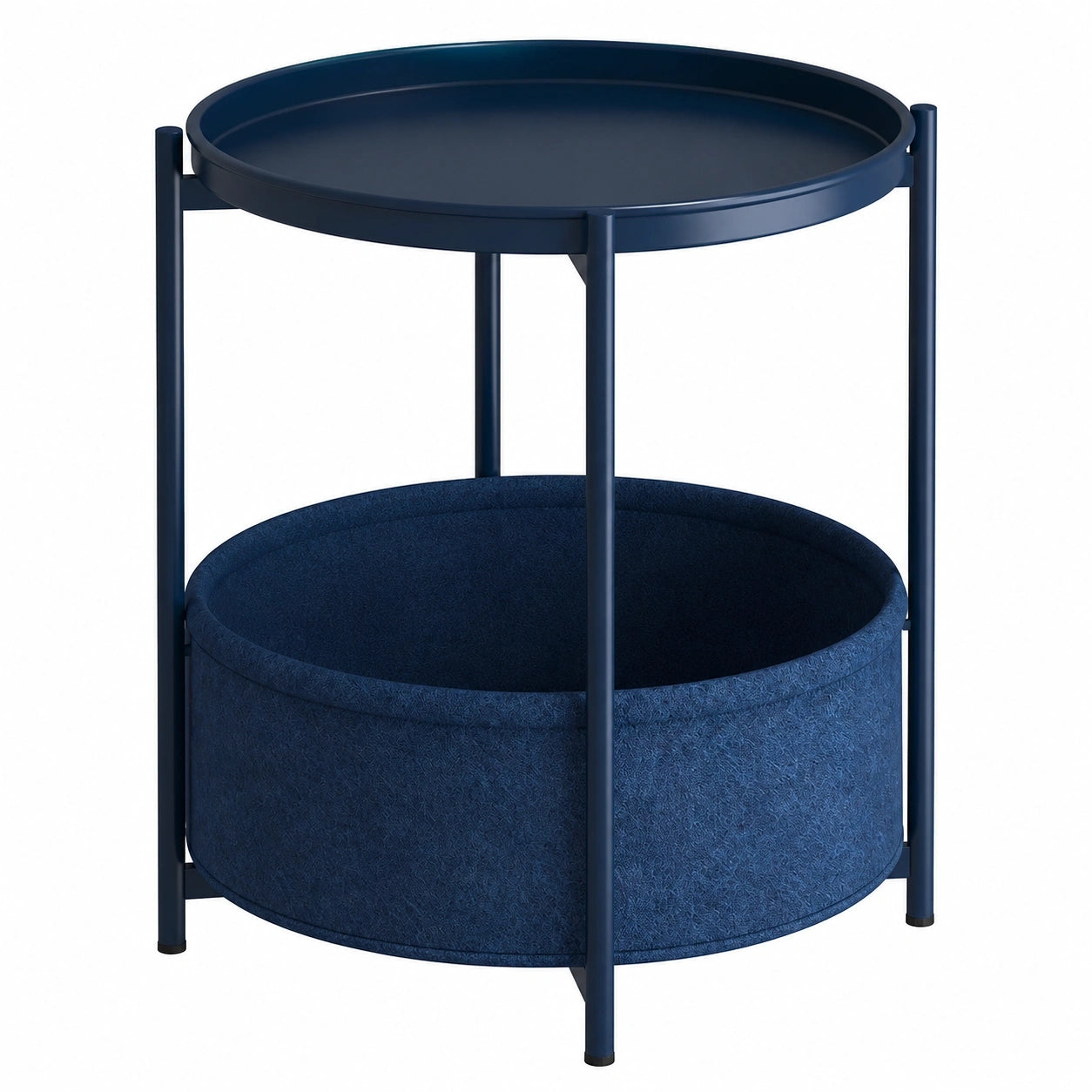 Runder Beistelltisch mit Stoffkorb, 2 Ebenen, Metall, Blau – Ideal für Balkon, Wohnzimmer oder Schlafzimmer